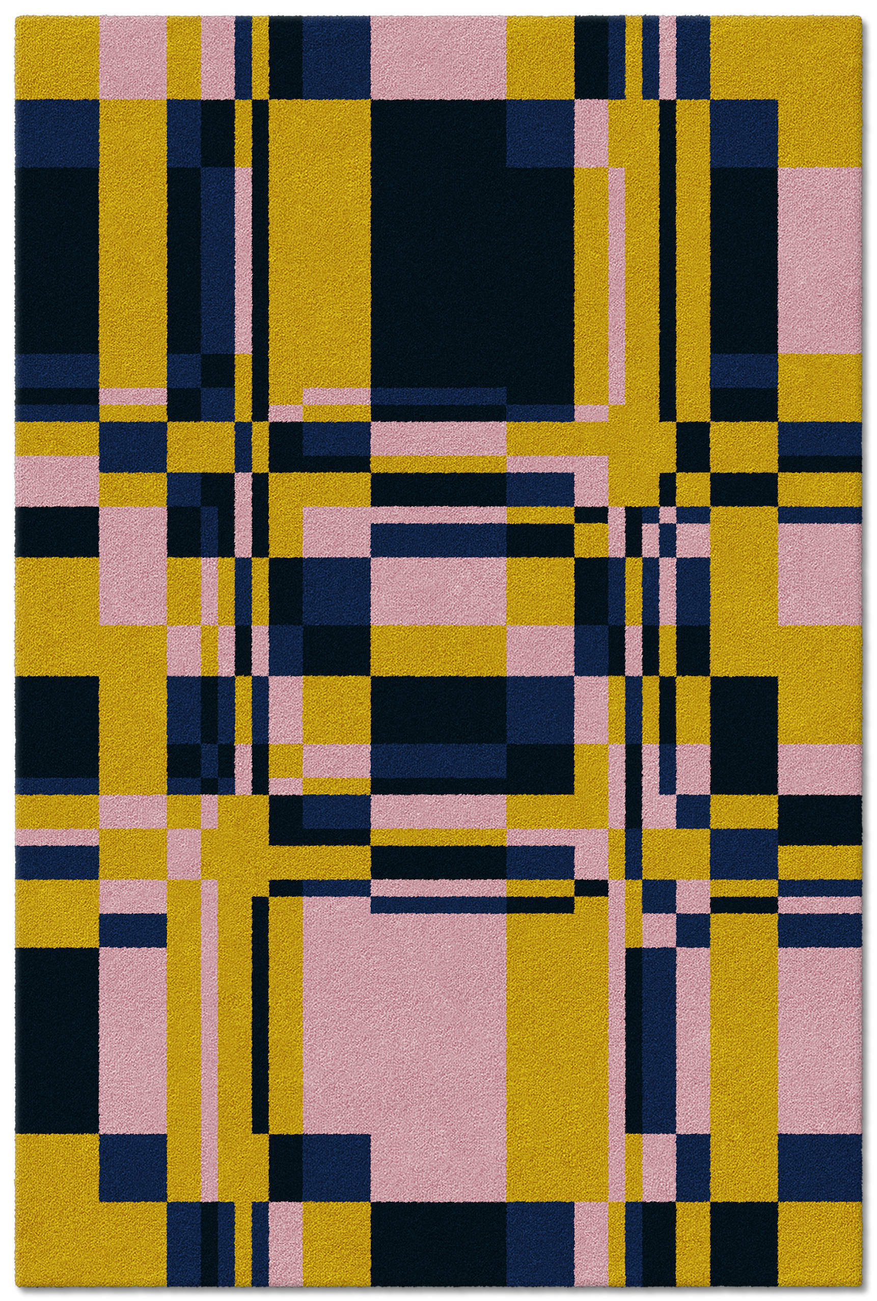 Designer Teppich in rosa gelb blau aus hochwertiger Wolle